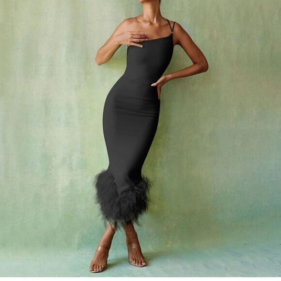 Sexy One Shouder Asymmetrical  RUFFLE MY FEATHERS DRESS - Picture 1 of 15
